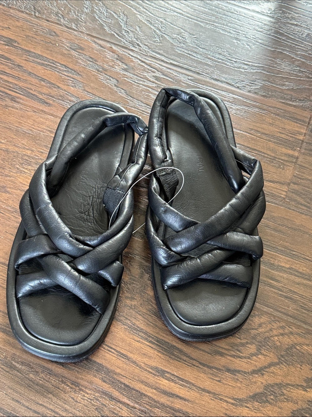 275 Central Black Leather Braided Slide Sandals
